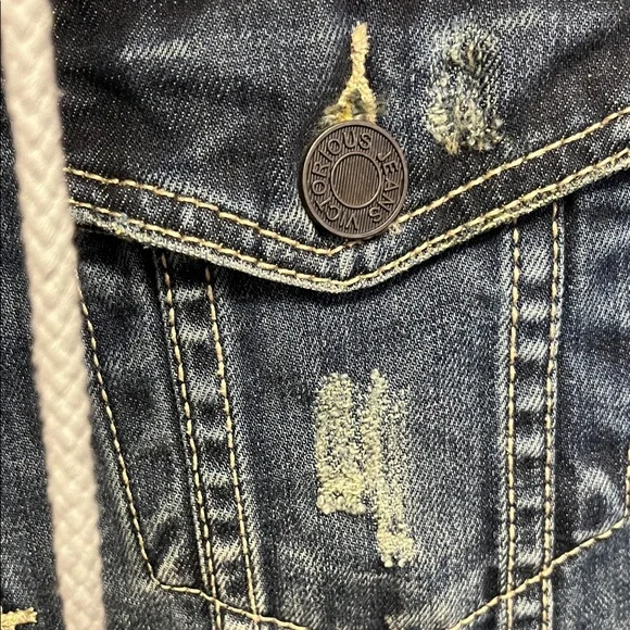 Victorious Blue Denim Vest with Removable Gray Hood - Picture 4 of 10